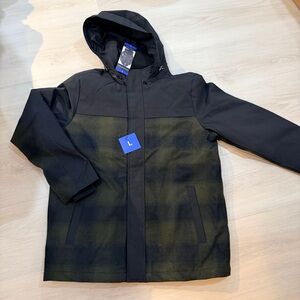 Pendleton Men's Softshell Wool Blend Jacket Black Brown Plaid Hooded L M